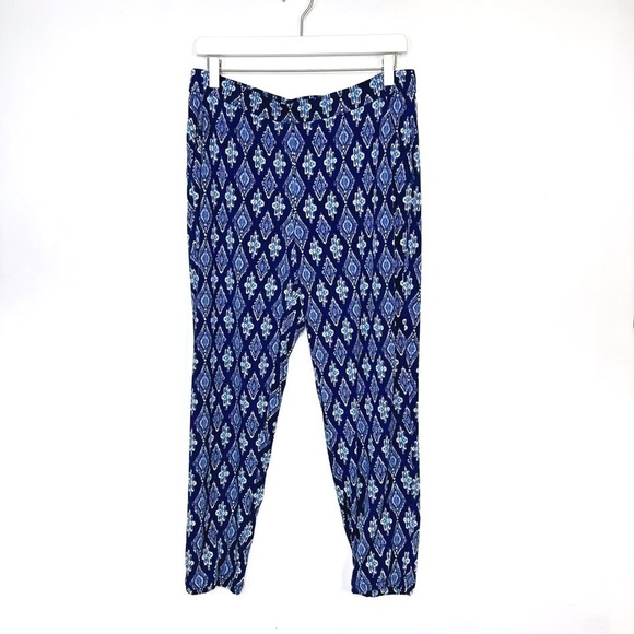 White House Black Market Ikat Printed Knit Crop Jogger Style Pants Blue Size M/L - Picture 3 of 12